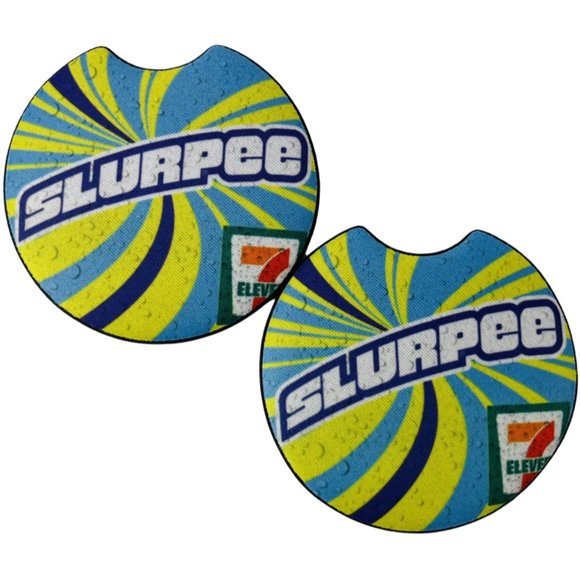 Car Coasters Slurpee Frozen Drink Beverage 7 Eleven Set of 2 Neoprene Absorbent - Picture 2 of 9